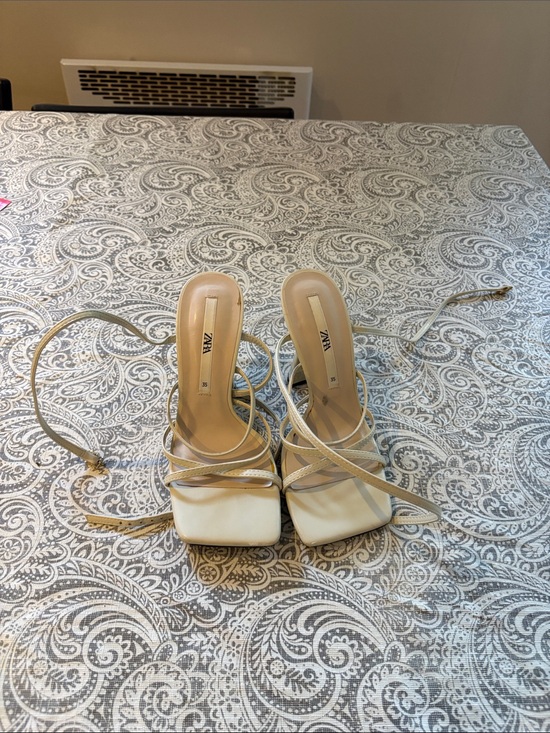 Zara Shoes - Zara Beige Lace-Up Square-Toe Heeled Sandals